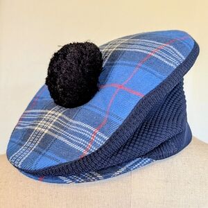 VTG Traditional Wool Scottish Tartan Tam O' Shanter Hat Glenway Blue Tartan Golf